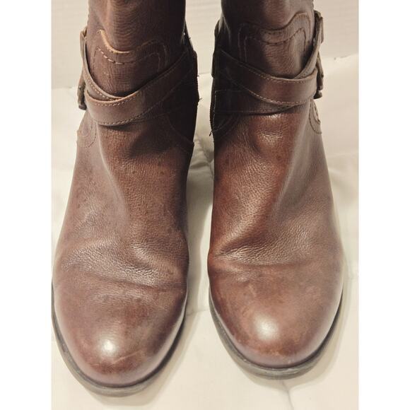 Marc Fisher Audrey Riding Boots Brown Leather Tall Buckle 9.5M Boho Casual Party - Picture 5 of 9